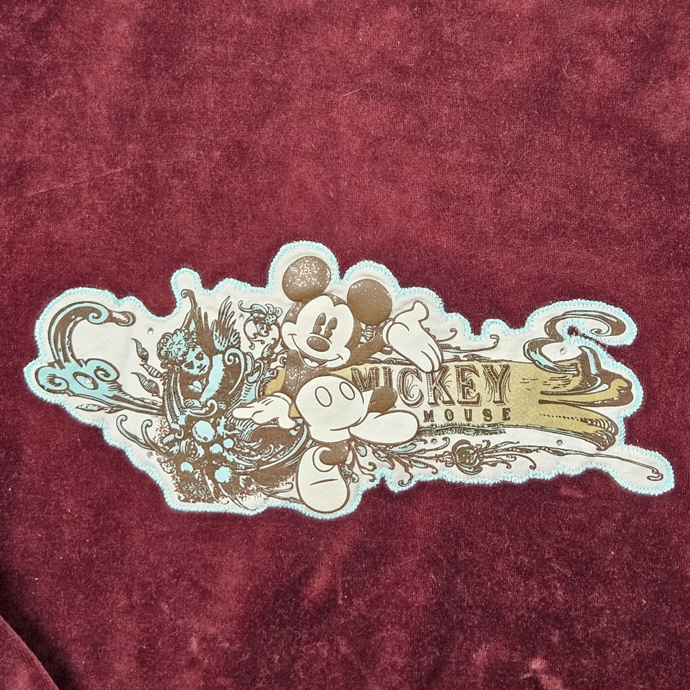 Disney Hoody Womens XL Mickey 1928 Red Full Zip Sweatshirt Red Velour Embroidery - Picture 6 of 11